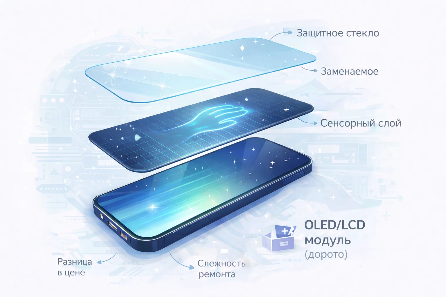 Замена дисплея или стекла — в чём разница