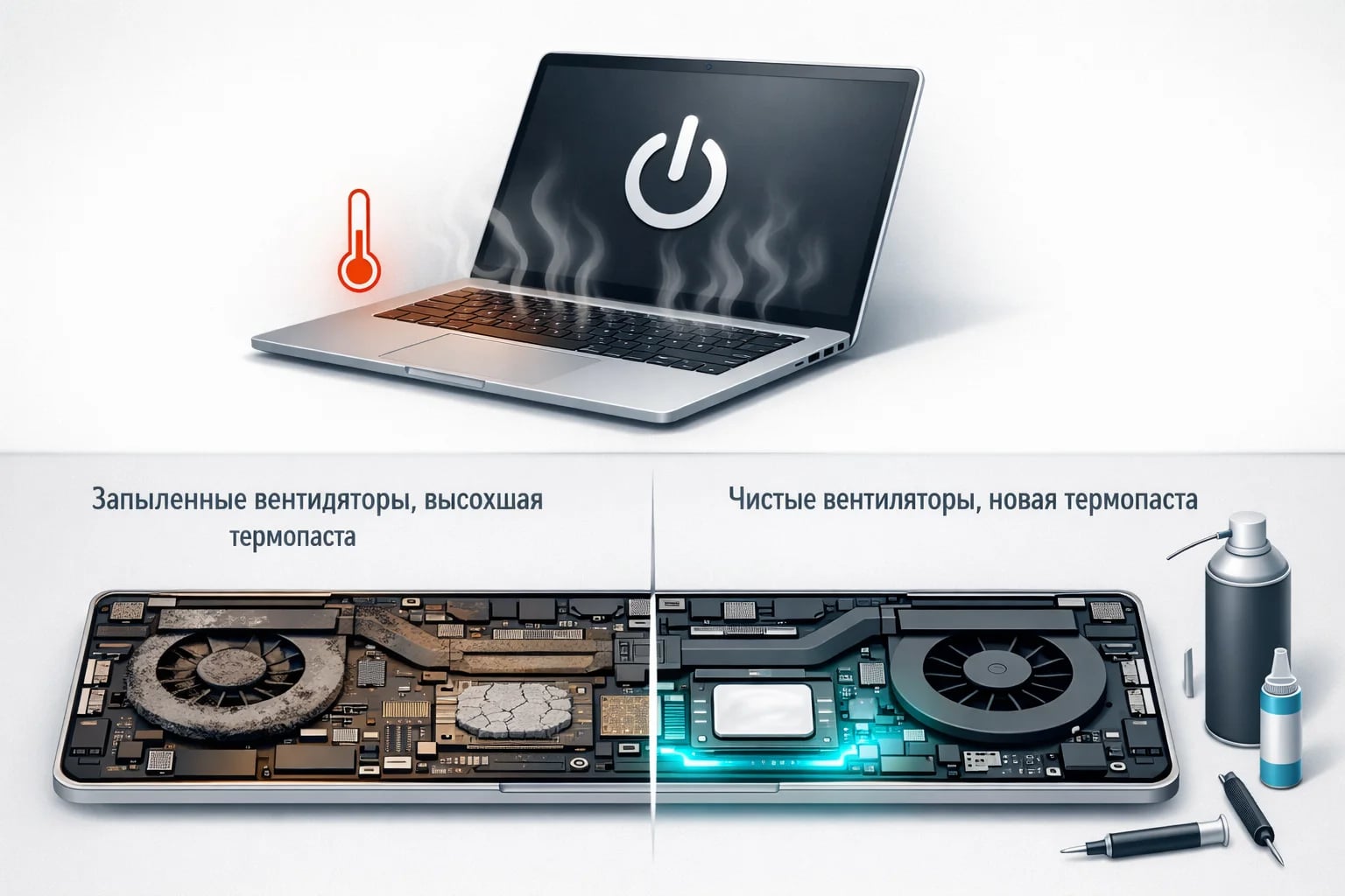 MacBook греется и выключается — термопаста или пыль